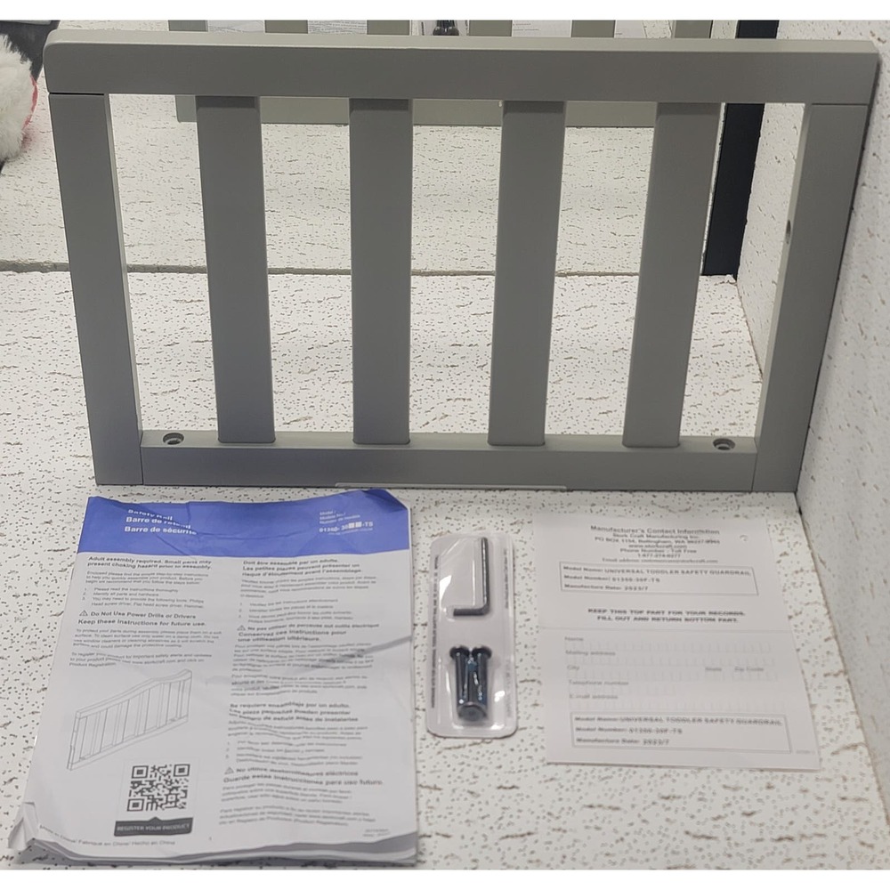 Stork Craft Universal Wood Toddler Safety Guardrail in Gray Rail Open Box